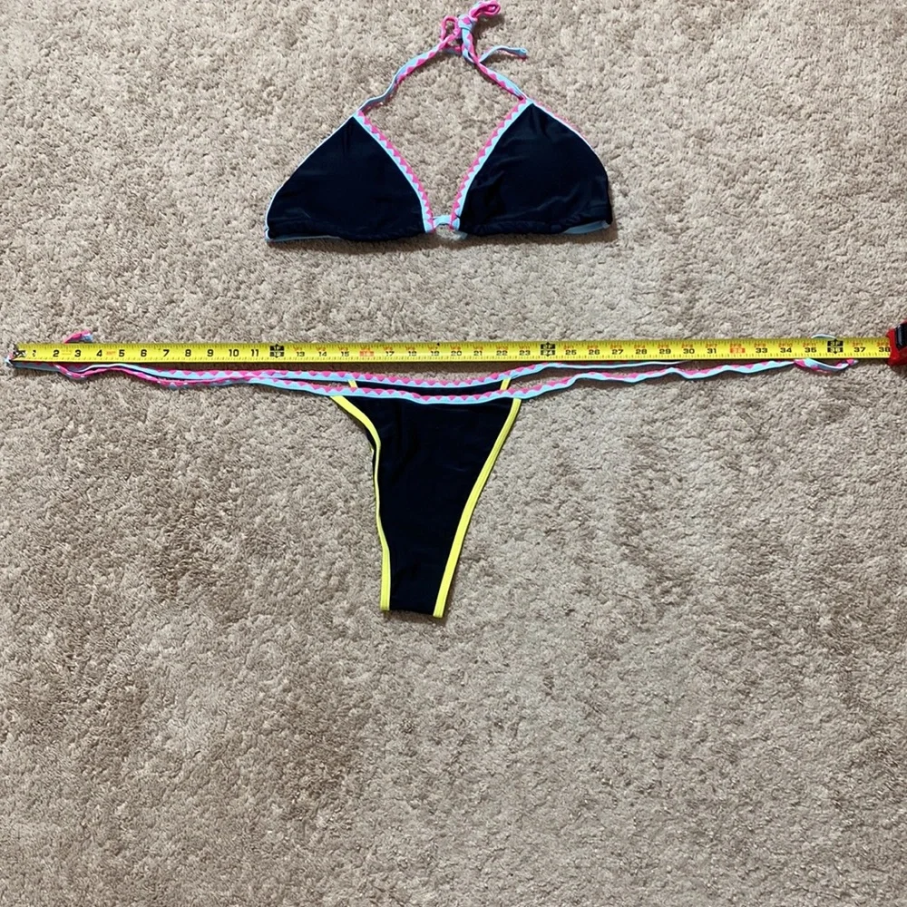 Shein Black Pink Rimmed String Bikini M